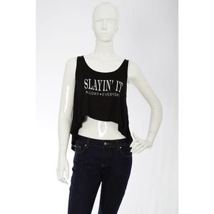 Womens Black high-low Sleeveless Tank Top